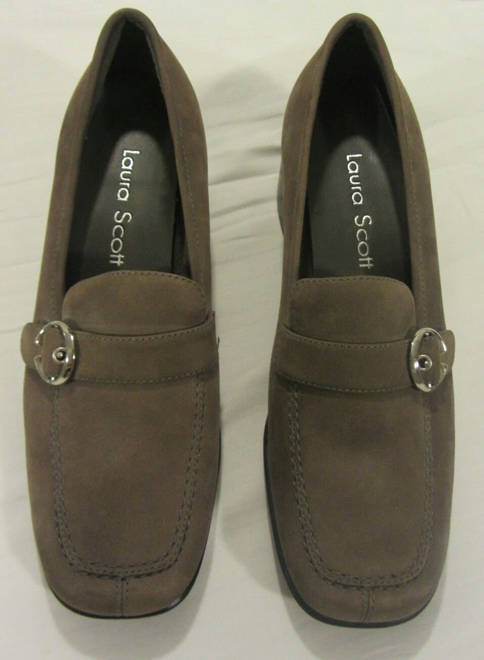 Laura Scott leather belted slip on oxfords taupe brown size 7