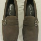 Laura Scott leather belted slip on oxfords taupe brown size 7