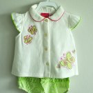Baby Flutter Sleeve White Top + Green Gingham Ruffle Shorts (0-6 M)
