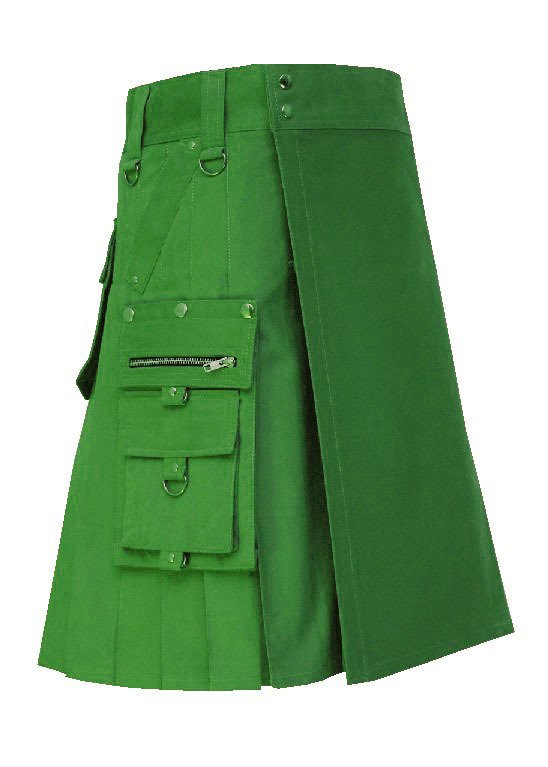 Men's 40 Waist Handmade Scottish Cotton Gothic Green Fashion Utility kilt
