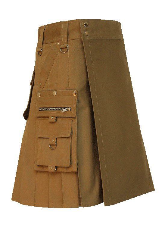 Men's 40 Size Handmade Scottish Cotton Gothic Khaki Fashion Utility kilt