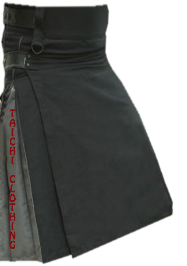 52" TDK Black & Grey Cotton Hybrid Kilt,Highlander Tactical Duty Black/Grey Cotton Utility Kilt