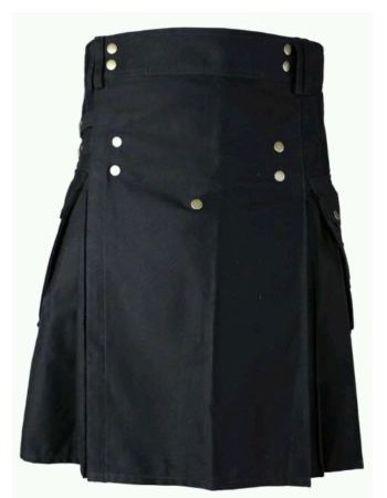 Men's Scottish Men"s Utility Cotton Modern Kilt, 46 Size Highlander Cotton Kilt with Cargo Pocket