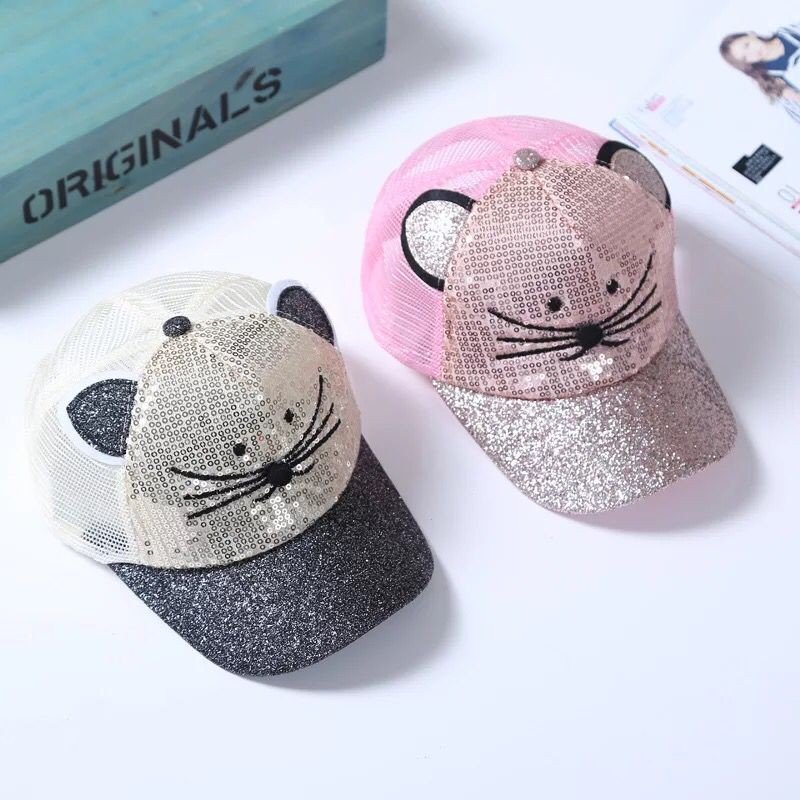 Cat ear, children net cap, summer boys and girls, sun visor, baseball cap, new Sequin cap
