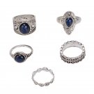 Europe and the United States new jewelry diamond ring set retro geometric alloy ring, Five piece set