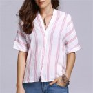 2017 European folk style vertical stripes V collar cotton shirts bat sleeve T-shirt temperament