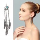 The new Bohemia Vintage Turquoise Earrings feather tassel long earrings