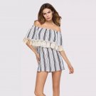New word collar fringe stripes, self-cultivation pants, elastic women One-piece pajamas