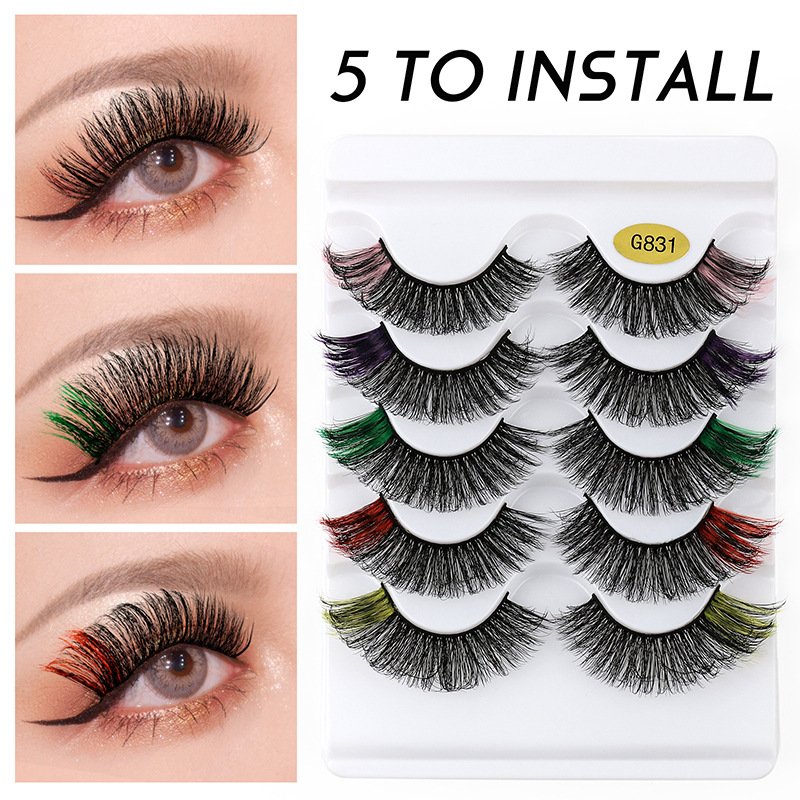 5 Pairs Colored Lashes 3D Dramatic Color Fake Eyelash Extension Fluffy Soft Colorful Faux Cils