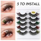 5 Pairs Colored Lashes 3D Dramatic Color Fake Eyelash Extension Fluffy Soft Colorful Faux Cils