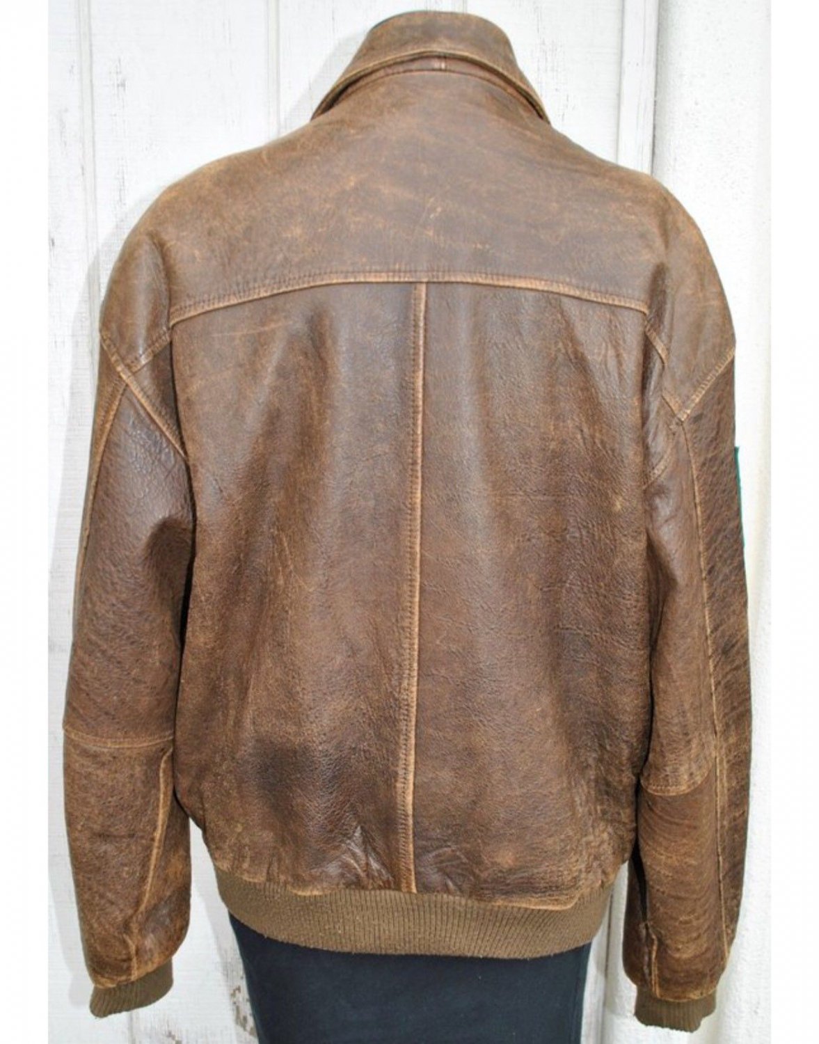 Vintage Mens Bomber Flight Jacket Patches Small Distressed Leather ...