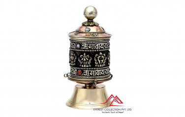 Table Top Copper Brass Tibetan Buddhist 8 Lucky Symbols Prayer Wheel,Dharma wheel