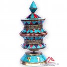 9" Artistic Tibetan Buddhist Stone Setting Table Top Prayer Wheel - Hancrafted in Nepal