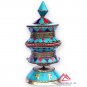 9" Artistic Tibetan Buddhist Stone Setting Table Top Prayer Wheel - Hancrafted in Nepal