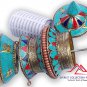 9" Artistic Tibetan Buddhist Stone Setting Table Top Prayer Wheel - Hancrafted in Nepal