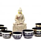 Chakra Healing Tibetan Singing Bowl Sets 7 Sets of Meditation Bowls From Nepal (Black painted)