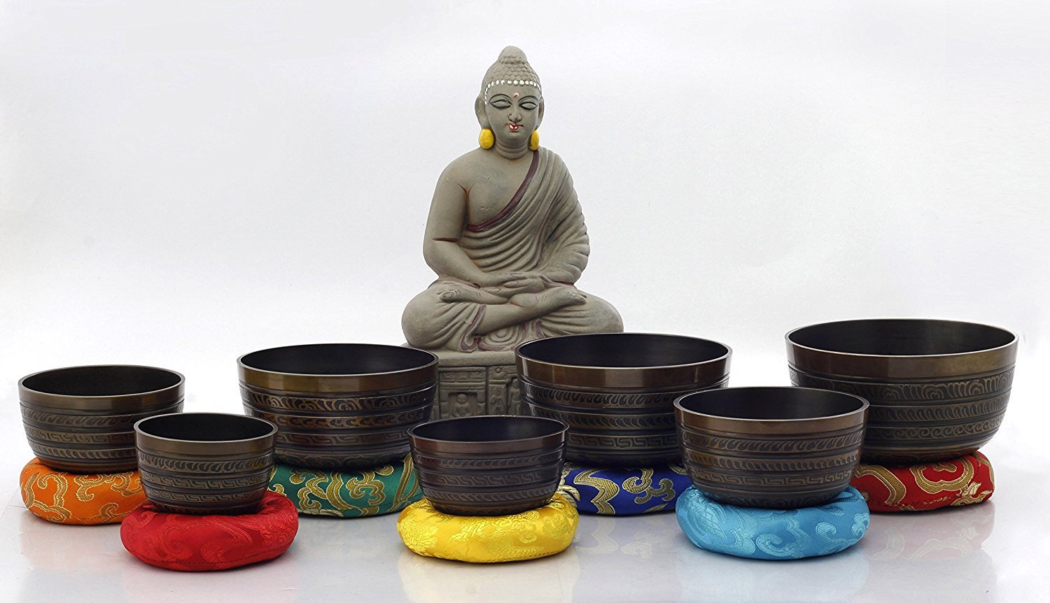 Sets 7 Sets Of Meditation Bowls Chakra Healing Tibetan Singing Bowl From Nepal Brown Colored 8779