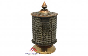 9 inches tall table top prayer wheel-dharma wheel,mantra om mane padme hum-handmade in Nepal