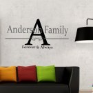 Family name tag with central initial letter and Forever & Always tag line Large 20x17(inch)