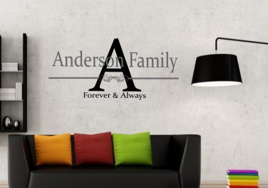 Family name tag with central initial letter and Forever & Always tag line Large 20x17(inch)