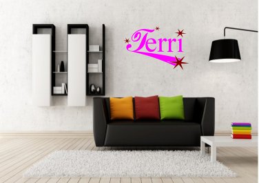 Custom girl name tag with stars and long swoop Small 13x13(inch)