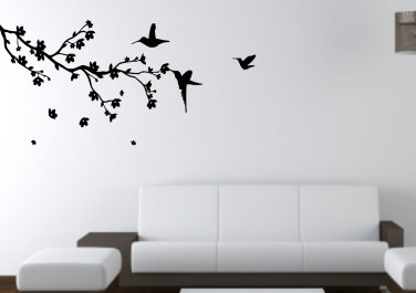 Birds on branch with falling flowers Large 45x23(inch)