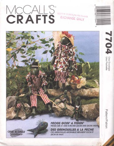 McCall's Sewing Pattern 7704 Frogs Goin' a Fishin' Boy and Girl Dolls with Outfits Uncut and Unused