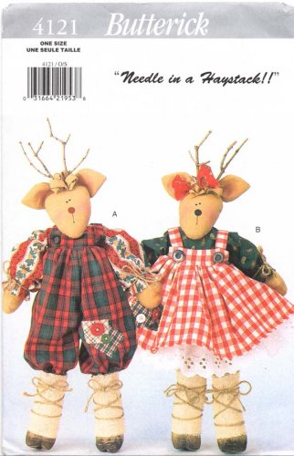 Butterick Sewing Pattern 4121 Mr. and Mrs. Reindeer Fabric Dolls and Outfits Uncut and Unused