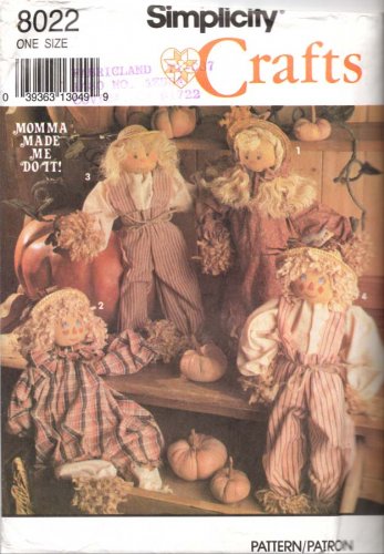 Simplicity Sewing Pattern 8022 Scarecrow Fabric Doll and Clothes Uncut and Unused