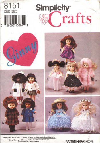 Simplicity Sewing Pattern 8151 Officially Licensed Ginny Doll Wardrobe Uncut and Unused