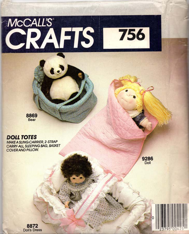 McCall's Sewing Pattern 756 Doll Totes Carrier Sleeping Bag Uncut and