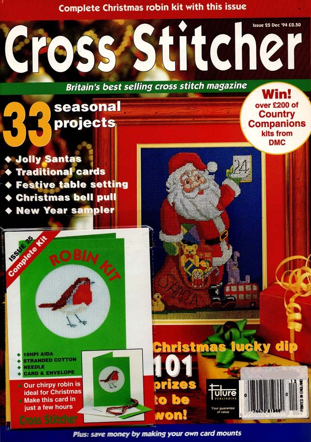 U.K. Cross Stitcher Magazine Issue 25 December 1994 - 33 Projects Plus