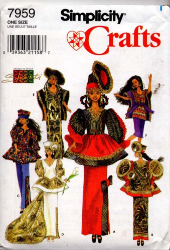Simplicity Sewing Pattern Number 7959 1997 - 6 Ethnic Outfits for Barbie Uncut and Unused