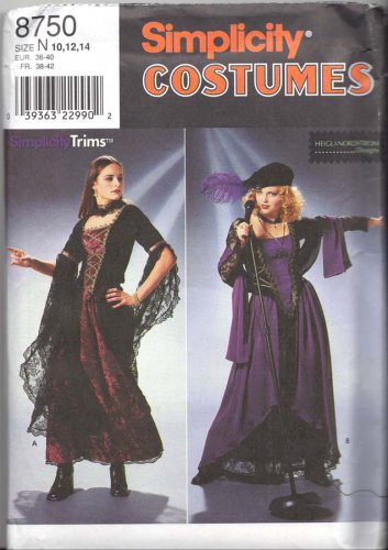 Simplicity Sewing Pattern Number 8750 1999 - 2 Goth Costumes Sizes 10 12 14 Uncut