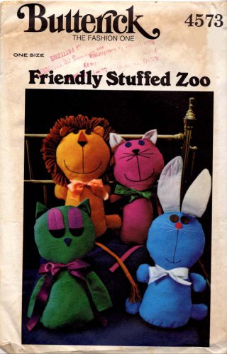 Butterick Sewing Pattern 4573 Friendly Stuffed Zoo - 4 Animals to Make Uncut