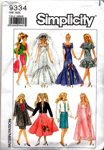 Simplicity Sewing Pattern Number 9334 1989 - 8 Outfits for Barbie Doll Uncut