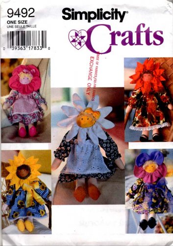 Simplicity Sewing Pattern Number 9492 1995 - 4 17" Cloth Flower Dolls and Clothes Uncut