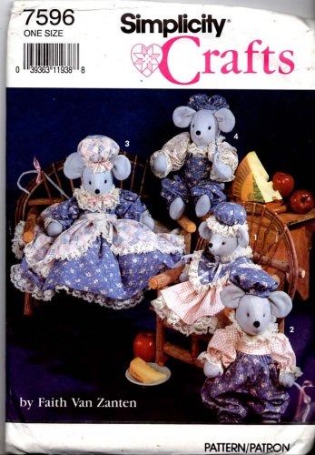 Simplicity Sewing Pattern Number 7596 1991 - 2 Sizes of Cloth Mice and Clothes Uncut and Unused