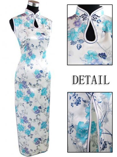 Long Chinese Dress: White and Blue