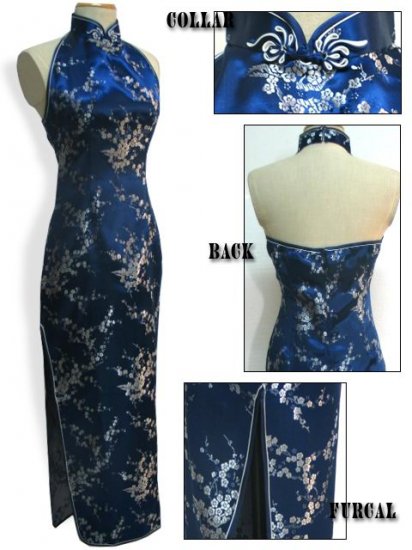 Chinese Backless Dress: Navy Blue and White