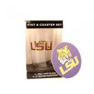 NCAA LSU  Tigers Officially Licensed Pint Glass and Coasters Set Purple Team Sec