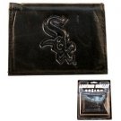 MLB White Sox Team Black Tri-Fold Leather Wallet Brand New Chicago Logo