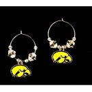 NCAA Iowa Clear Bead Hoop Earrings Dangle Hawkeyes- Licensed Team Logo Womans