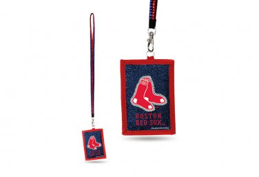 MLB Boston Red Sox Lanyard ID Holder Team Bling Wallet Baseball Bead Sparkle Red
