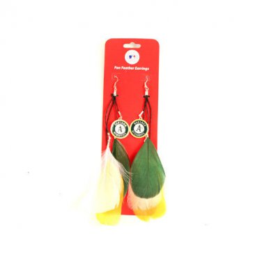 MLB Oakland A's Dangle Feather Earrings Licensed Pair Team Series Souvenir