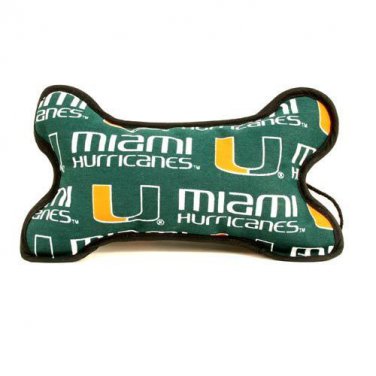NCAA Miami Hurricanes Squeaky Dog Toy Plush Bone  UM  Licensed The "U"