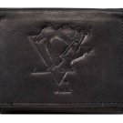 NHL Pittsburgh Penquins Tri-Fold Black Leather Wallet  Teams Hockey Logo New