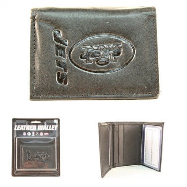 NFL New York Jets Tri-Fold Wallets Black Leather Embossed Team Logo Mens