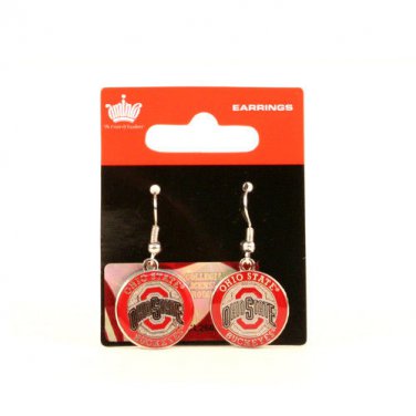 NCAA Ohio State Circle Style Dangle Earrings Team J Hook Charms 1" Hypo Buckeyes