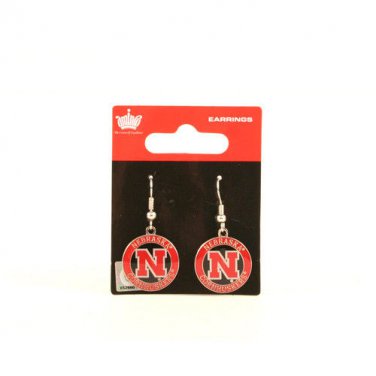 NCAA Nebraska Circle Style Dangle Earrings Team J Hook Charms 1" Hypo Cornhusker